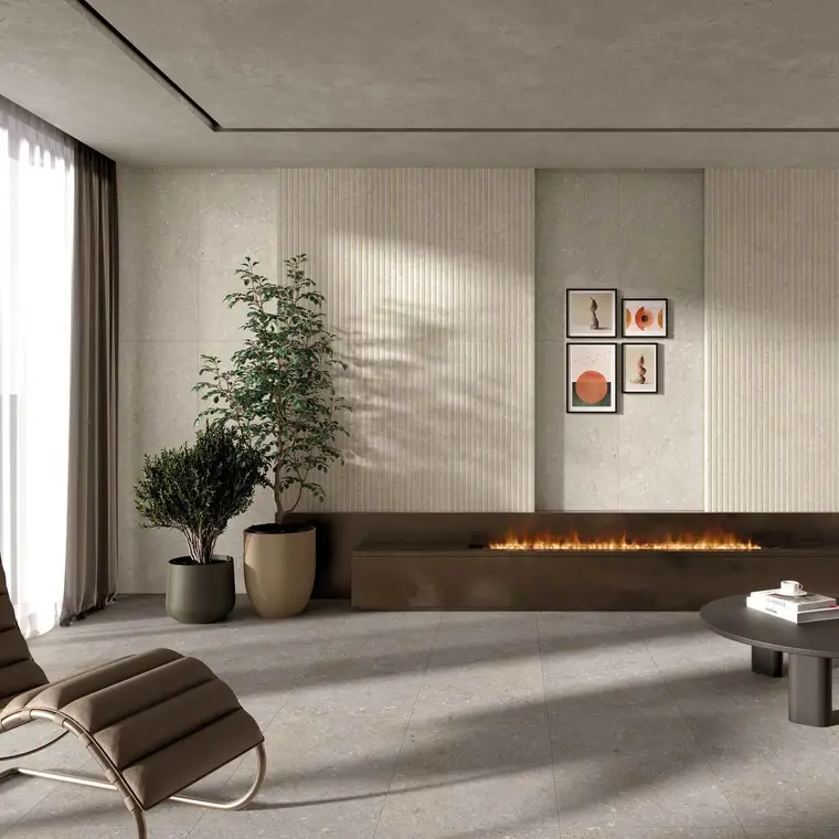 Antica Ceramica Rubiera Shellstone — ολόμαζο πορσελανάτο πλακάκι δαπέδου και τοίχου με όψη πέτρας, για εσωτερικούς και εξωτερικούς χώρους