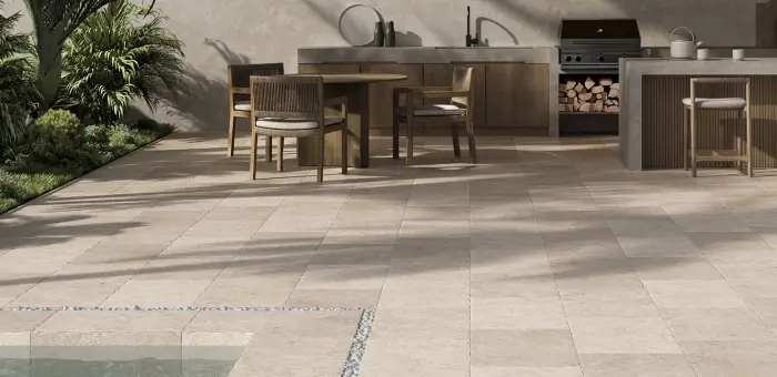 Azuvi Limestone — πορσελανάτο πλακάκι δαπέδου με όψη πέτρας, για εσωτερικούς και εξωτερικούς χώρους