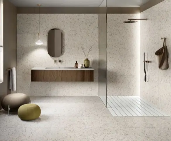 Casalgrande Padana Terrazzotech — ολόμαζο πορσελανάτο πλακάκι με όψη terrazzo, για εσωτερικούς και εξωτερικούς χώρους