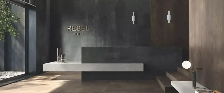 Flaviker Rebel — ολόμαζο πορσελανάτο πλακάκι δαπέδου και τοίχου με όψη μετάλλου