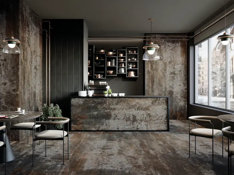 NuovoCorso Midnight Corten — πορσελανάτο πλακάκι δαπέδου και τοίχου με όψη μετάλλου