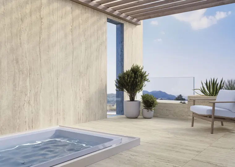 NuovoCorso Travertino Stone Beige — πορσελανάτο πλακάκι δαπέδου και τοίχου με όψη τραβερτίνη