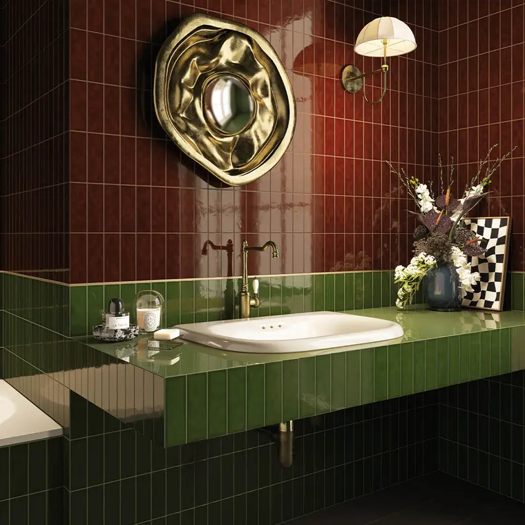 Πλακάκια Quintessenza Ceramiche Amarcord — πορσελανάτο, μονόχρωμο, γυαλιστερό, 5×15 cm