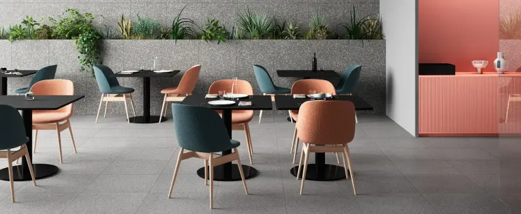 Ceramiche Refin Flake — πορσελανάτο πλακάκι δαπέδου και τοίχου με όψη terrazzo, για εσωτερικούς και εξωτερικούς χώρους